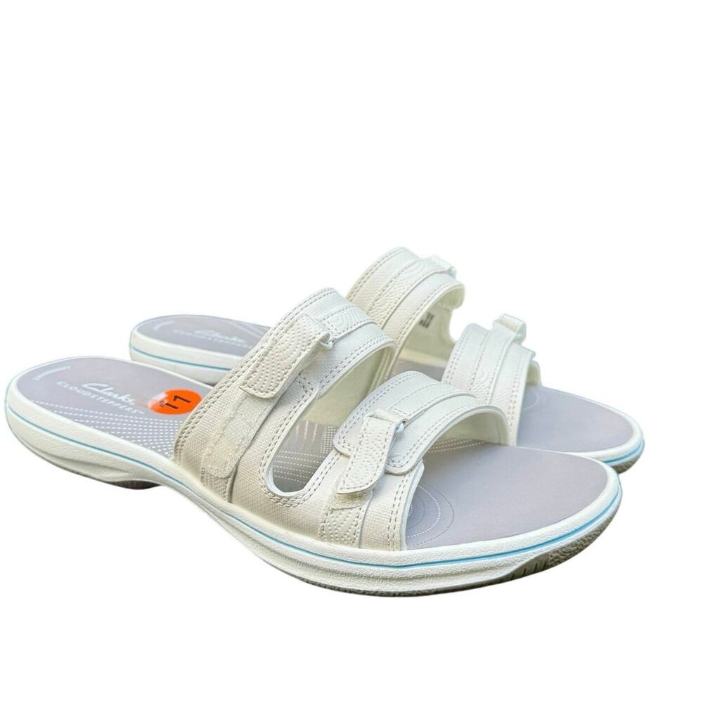 Clarks Breeze Piper White Sandal Slip On Comfort Beach Adjustable Women's 11 NWT